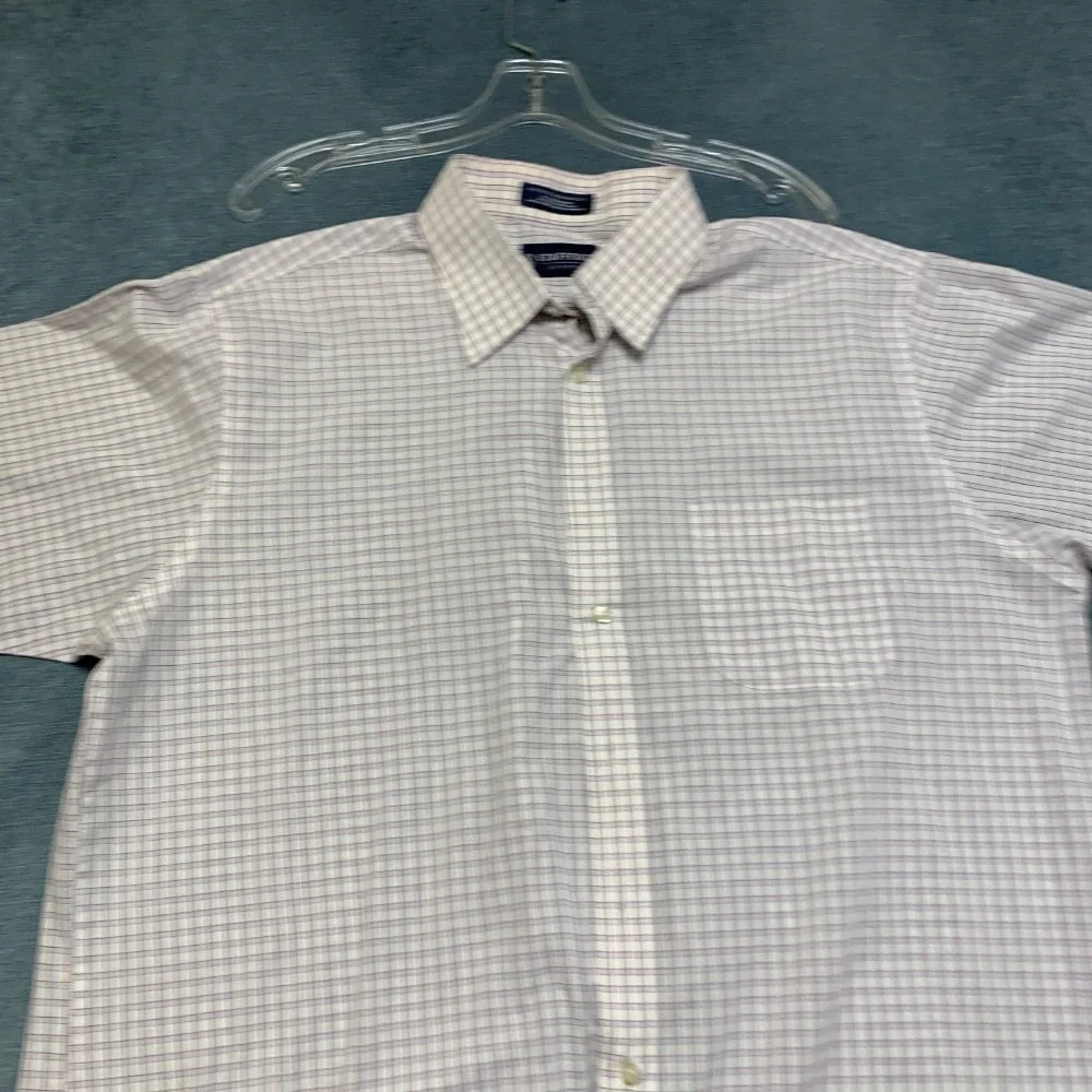 Stafford Essentials Dress Shirt Mens 17.5 Multicolor Plaid Regular Fit Business